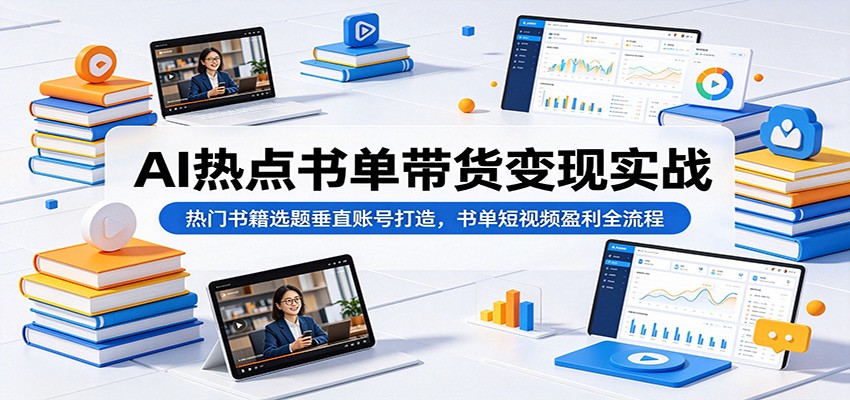 AI热点书单带货变现实战：热门书籍选题垂直账号打造，书单短视频盈利全流程-御文网