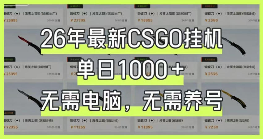 26年最新CSGO挂G系统，单日1000+，无需电脑，无需养号，0基础可上手【揭秘】-御文网