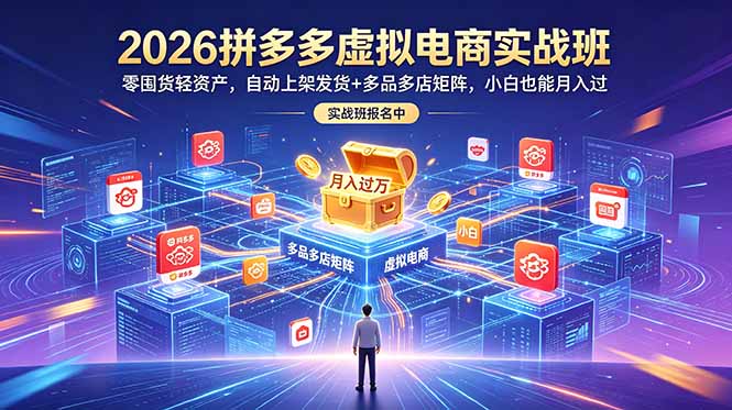 2026拼多多虚拟电商实战班：零囤货轻资产，自动上架发货+多品多店矩阵，小白也能月入过万-御文网