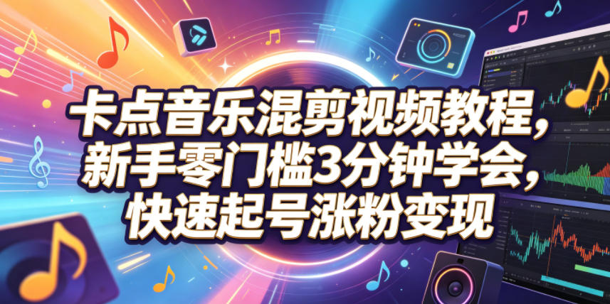卡点音乐混剪视频教程，新手零门槛3分钟学会，快速起号涨粉变现-御文网