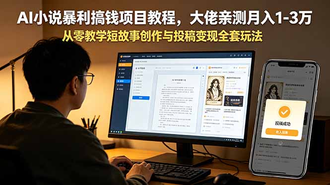 AI小说暴利搞钱项目教程,大佬亲测月入1-3万,从零教学短故事创作与投稿变现全套玩法-御文网