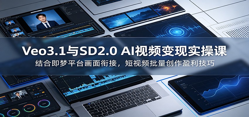 Veo3.1与SD2.0 AI视频变现实操课课：结合即梦平台画面衔接，短视频批量创作盈利技巧-御文网