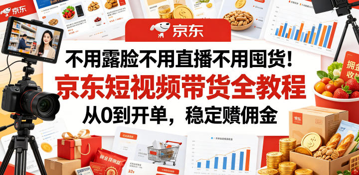 不用露脸不用直播不用囤货！京东短视频带货全教程，从0到开单，稳定賺佣金-御文网