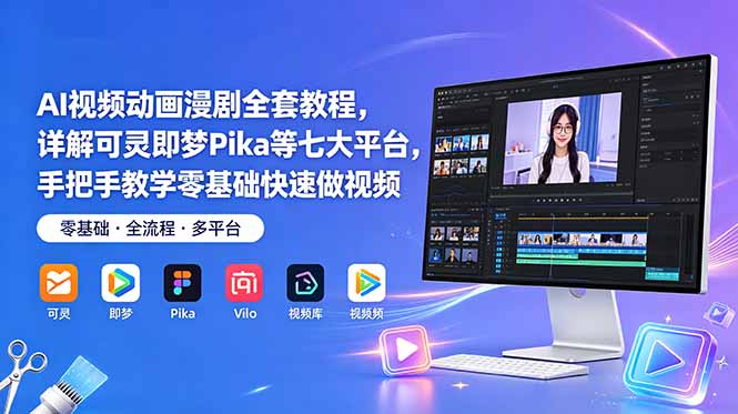 AI视频动画漫剧全套教程,详解可灵即梦Pika等七大平台,手把手教学零基础快速做视频-御文网