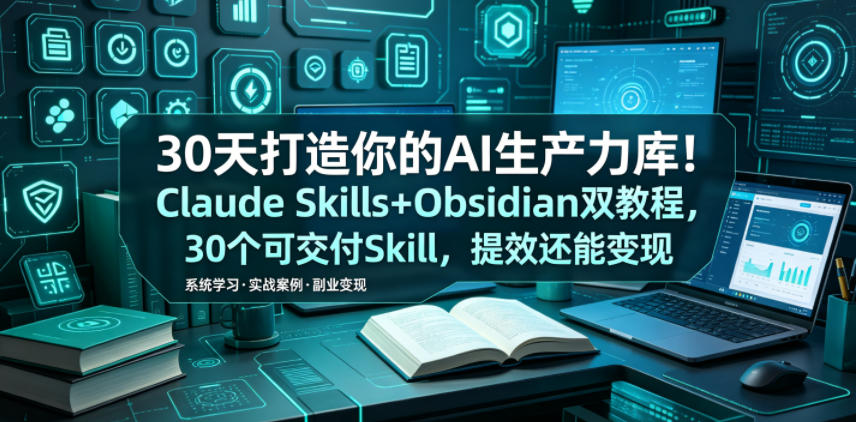 30天打造你的AI生产力库！Claude Skills+Obsidian 双教程，30 个可交付 Skill，提效还能变现-御文网