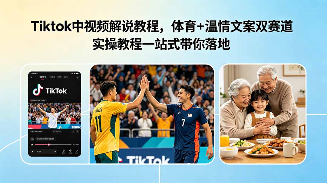 Tiktok中视频解说教程,体育+温情文案双赛道实操教程一站式带你落地-御文网