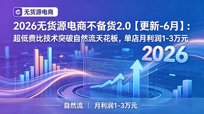 2026无货源电商不备货2.0【更新-6月】：超低费比技术突破自然流天花板，单店月利润1-3万元-御文网