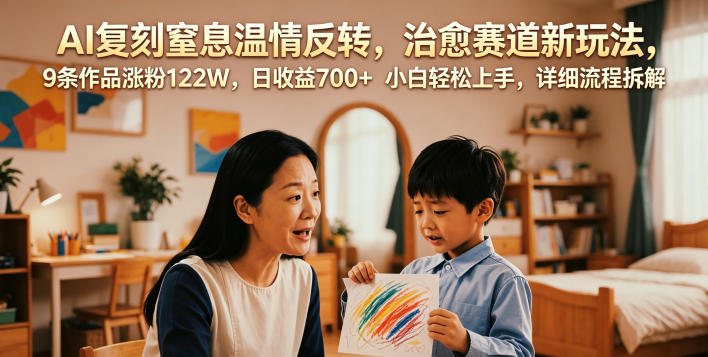AI复刻窒息温情反转，治愈赛道新玩法，9条作品涨粉122W，日收益700+ 小白轻松上手，详细流程拆解-御文网