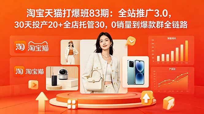 2026淘宝天猫打爆班83期:全站推广3.0,30天投产20+全店托管30,0销量到爆款群全链路-御文网