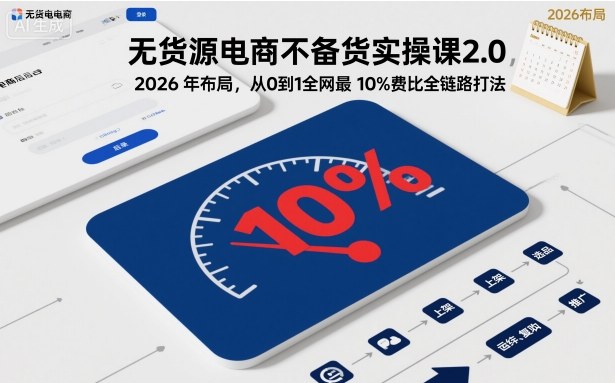 无货源电商不备货实操课2.0，2026年布局，从0到1全网最低10%费比全链路打法【更新26年6月16日】-御文网