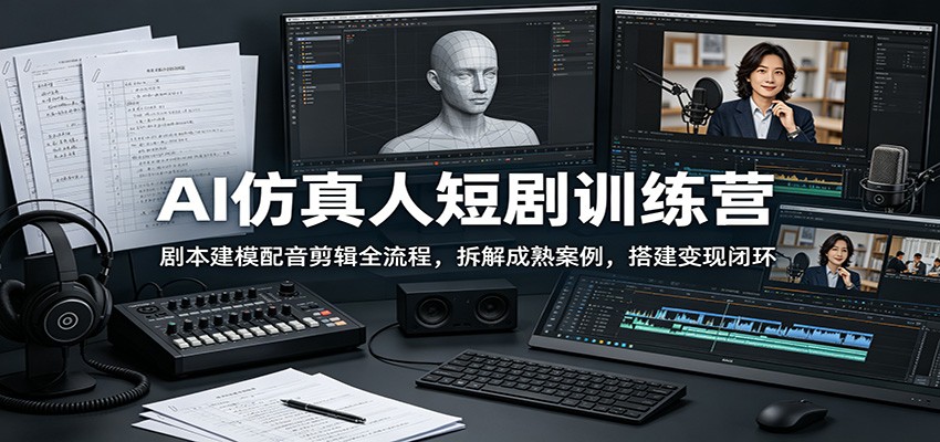 AI仿真人短剧训练营：剧本建模配音剪辑全流程，拆解成熟案例，搭建变现闭环-御文网