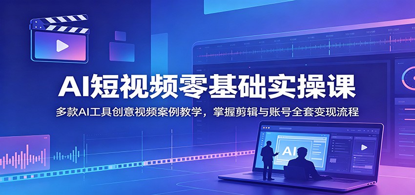 AI短视频零基础实操课：多款AI工具创意视频案例教学，掌握剪辑与账号全套变现流程-御文网