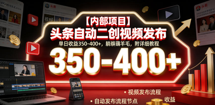 【内部项目】头条自动二创视频发布，单日收益350-400+，躺賺薅羊毛，附详细教程【揭秘】-御文网