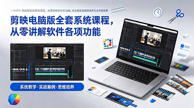 剪映电脑版全套系统课程,从零讲解软件各项功能,结合海量实战案例培养专业剪辑思维-御文网