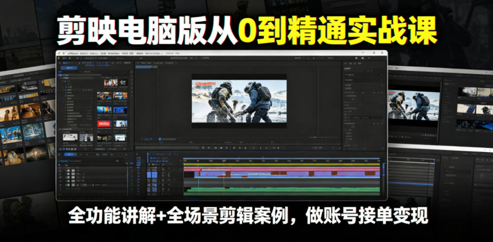 剪映电脑版从0到精通实战课,全功能讲解+全场景剪辑案例,做账号接单变现-御文网