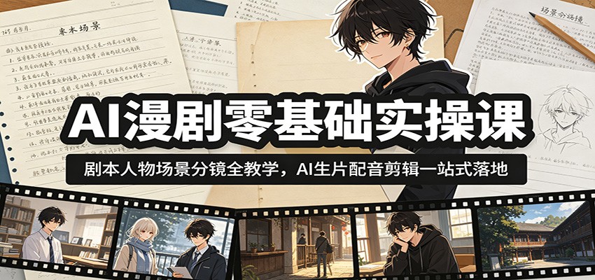 AI漫剧零基础实操课:剧本人物场景分镜全教学,AI生片配音剪辑一站式落地-御文网