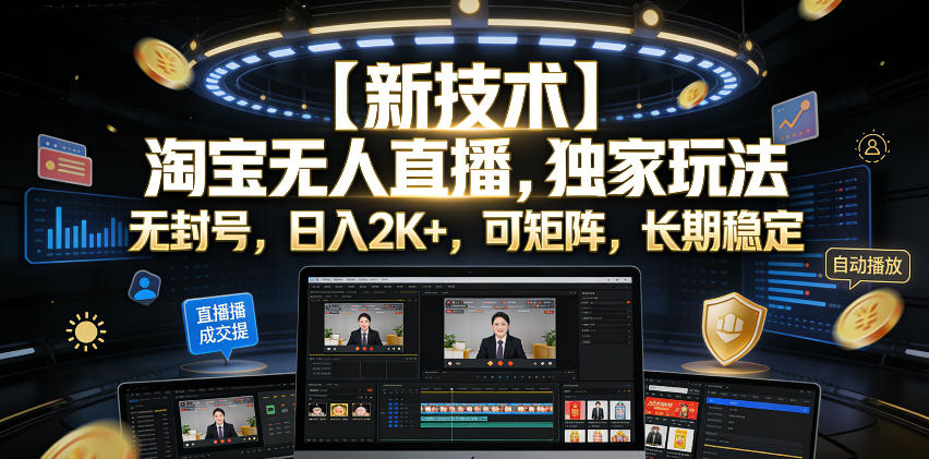 【新技术】淘宝无人直播,独家玩法,无封号,日入2K+,可矩阵,长期稳定【揭秘】-御文网
