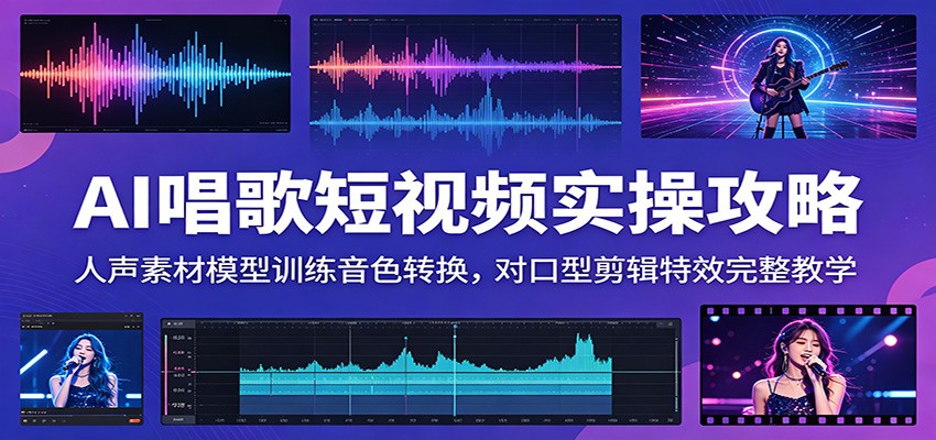 AI唱歌短视频实操攻略：人声素材模型训练音色转换，对口型剪辑特效完整教学-御文网