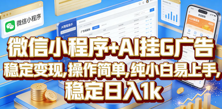 微信小程序+AI挂G广告，稳定变现，操作简单，纯小白易上手，稳定日入1k【揭秘】-御文网