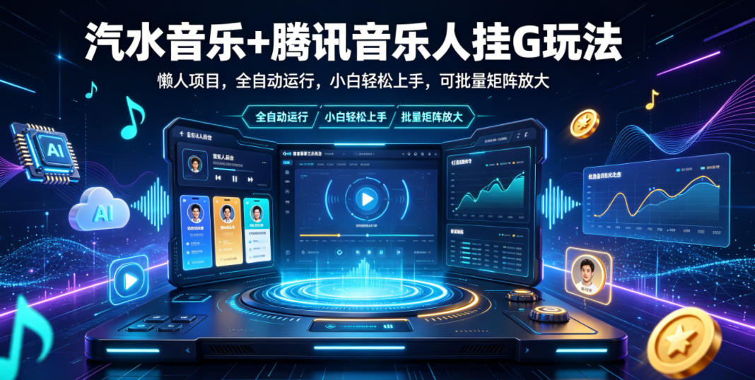 汽水音乐+腾讯音乐人挂G玩法,懒人项目,全自动运行,小白轻松上手,可批量矩阵放大【揭秘】-御文网
