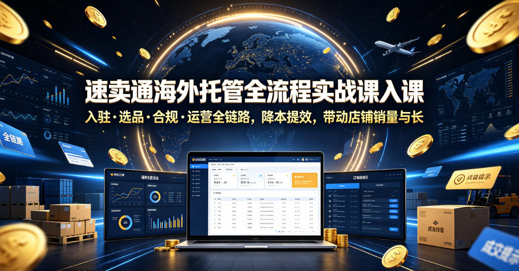 速卖通海外托管全流程实战课入驻・选品・合规・运营全链路，降本提效，带动店铺销量与收益增长-御文网