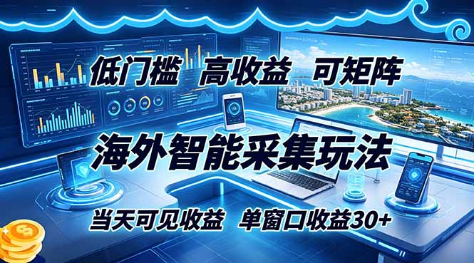 海外智能采集玩法，低门槛高单价可矩阵，当天可见收益，单窗口30+-御文网