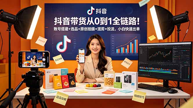 抖音带货从0到1全链路!账号搭建+选品+原创拍摄+混剪+投流,小白快速出单-御文网