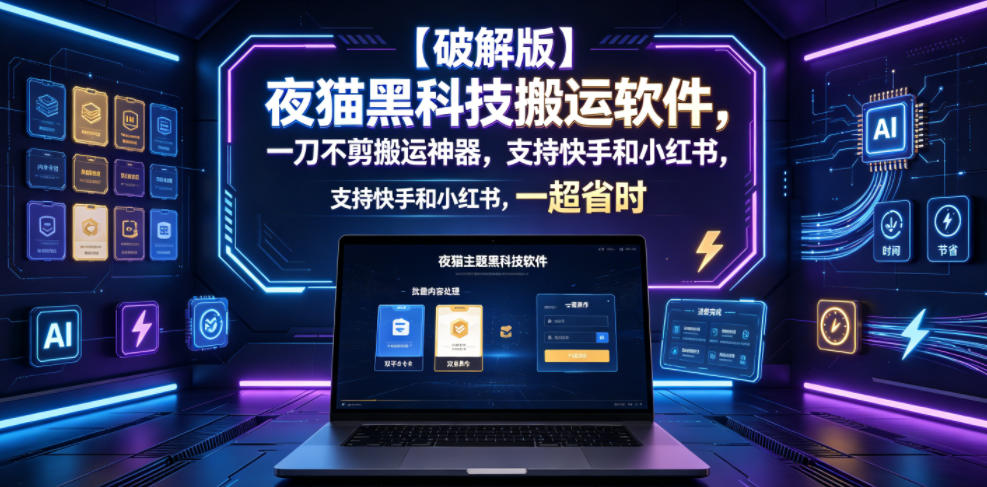 【破解版】夜猫黑科技搬运软件,一刀不剪搬运神器,支持快手和小红书,一键搬运超省时!-御文网