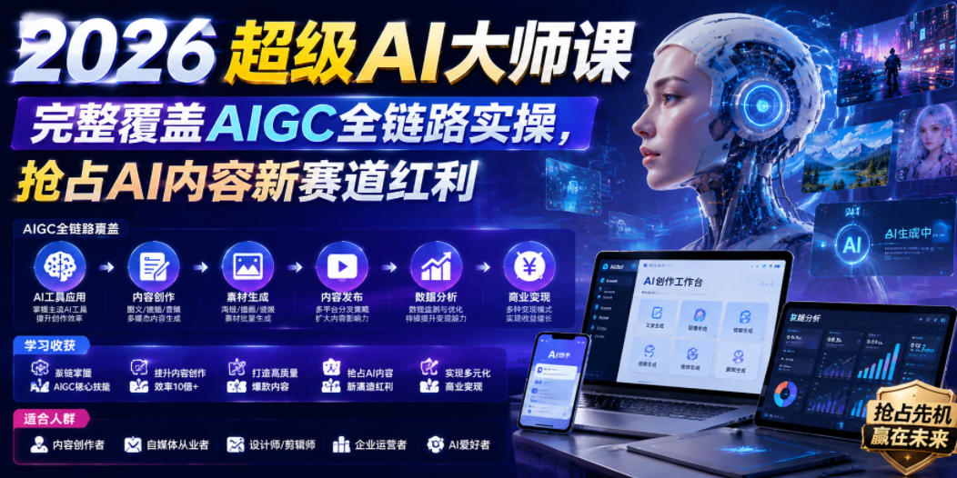 2026超级AI大师课，完整覆盖AIGC全链路实操，抢占AI内容新赛道红利-御文网