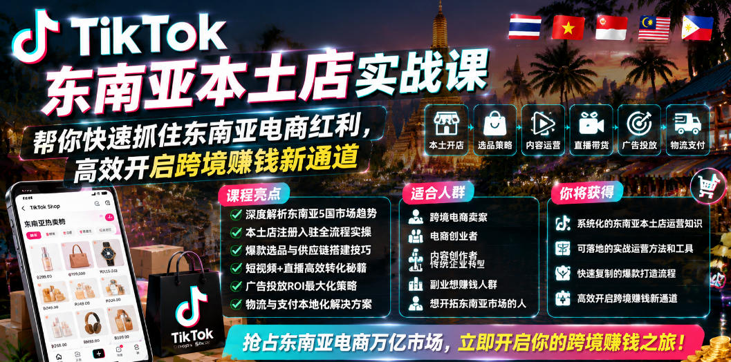 TikTok东南亚本土店实战课，帮你快速抓住东南亚电商红利，高效开启跨境賺钱新通道-御文网