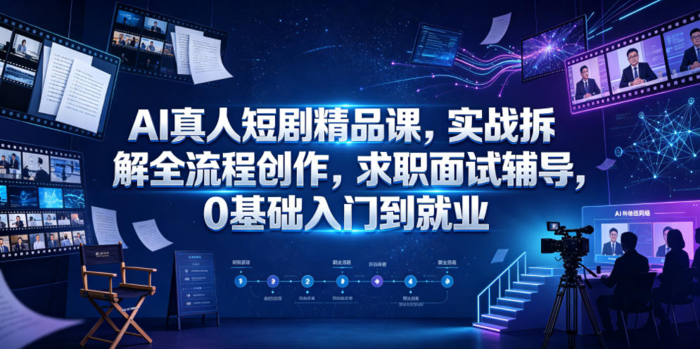 AI真人短剧精品课,实战拆解全流程创作,求职面试辅导,0基础入门到就业-御文网