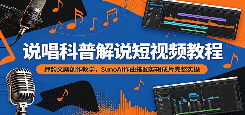 说唱科普解说短视频教程:押韵文案创作教学,SunoAI作曲搭配剪辑成片完整实操-御文网