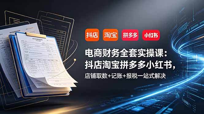 电商财务全套实操课：抖店淘宝拼多多小红书，店铺取数+记账+报税一站式解决-御文网