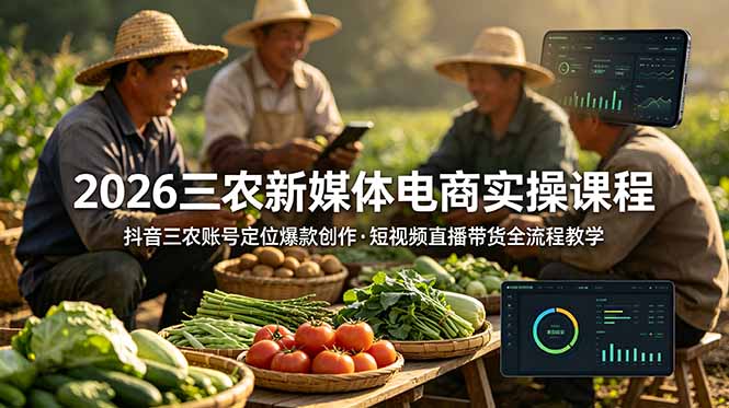 2026三农新媒体电商实操课程:抖音三农账号定位爆款创作,短视频直播带货全流程教学-御文网