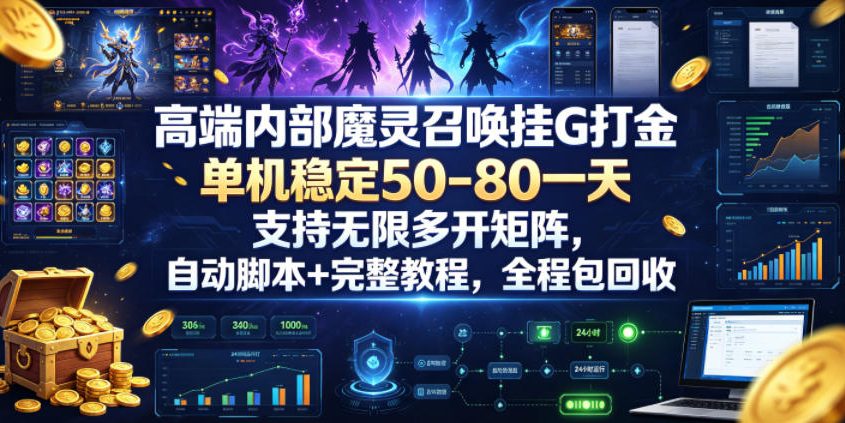 高端内部魔灵召唤挂G打金，单机稳定50-80一天，支持无限多开矩阵，自动脚本+完整教程，全程包回收【揭秘】-御文网