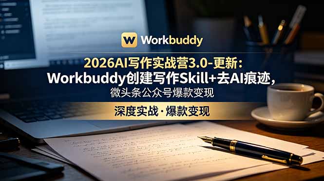 2026AI写作实战营3.0-更新：Workbuddy创建写作Skill+去AI痕迹，微头条公众号爆款变现-御文网