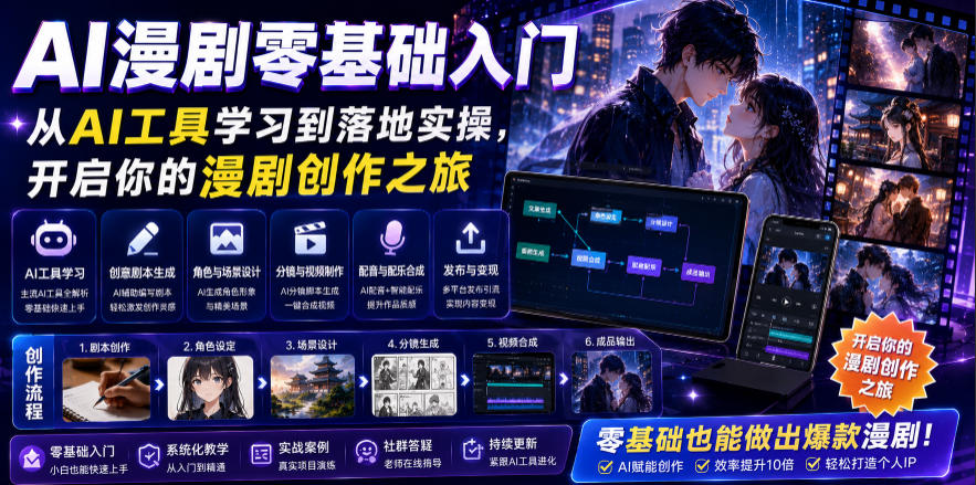AI漫剧零基础入门,从AI工具学习到落地实操,开启你的漫剧创作之旅-御文网