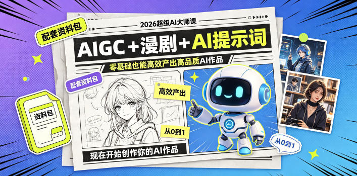 2026超级AI大师课，AIGC+漫剧+AI提示词+配套资料包，零基础也能高效产出高品质AI作品-御文网