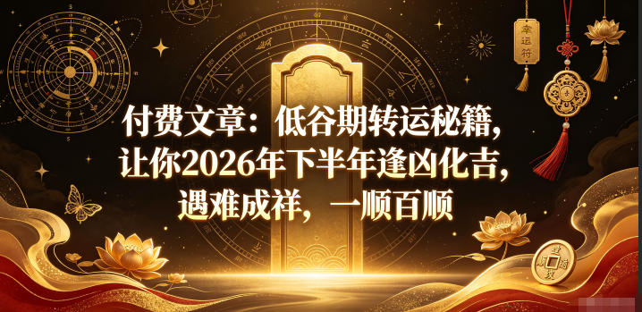 付费文章：低谷期转运秘籍，让你2026年下半年逢凶化吉，遇难成祥，一顺百顺-御文网