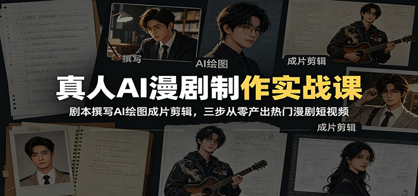 真人AI漫剧制作实战课：剧本撰写AI绘图成片剪辑，三步从零产出热门漫剧短视频-御文网