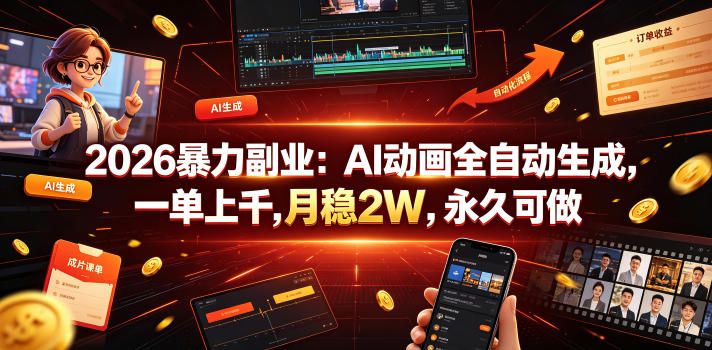 2026暴力副业：AI动画全自动生成，一单上千，月稳2W，永久可做【揭秘】-御文网