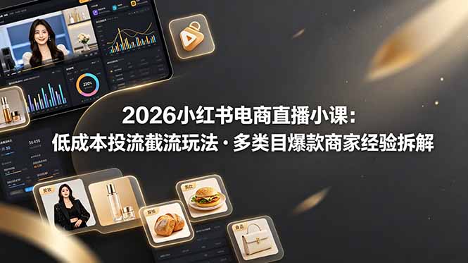 2026小红书电商直播小课，低成本投流截流玩法，多类目爆款商家经验完整拆解教学-御文网