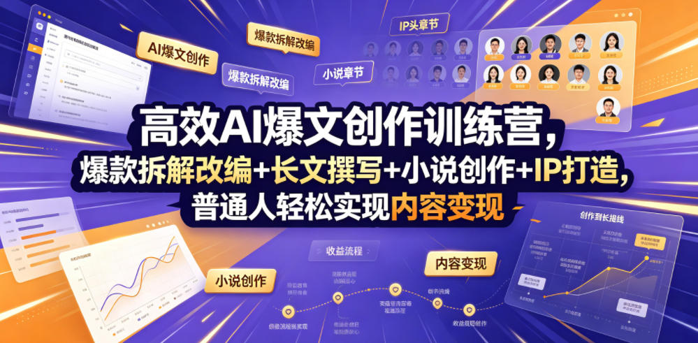 高效AI爆文创作训练营，爆款拆解改编+长文撰写+小说创作+IP打造，普通人轻松实现内容变现-御文网