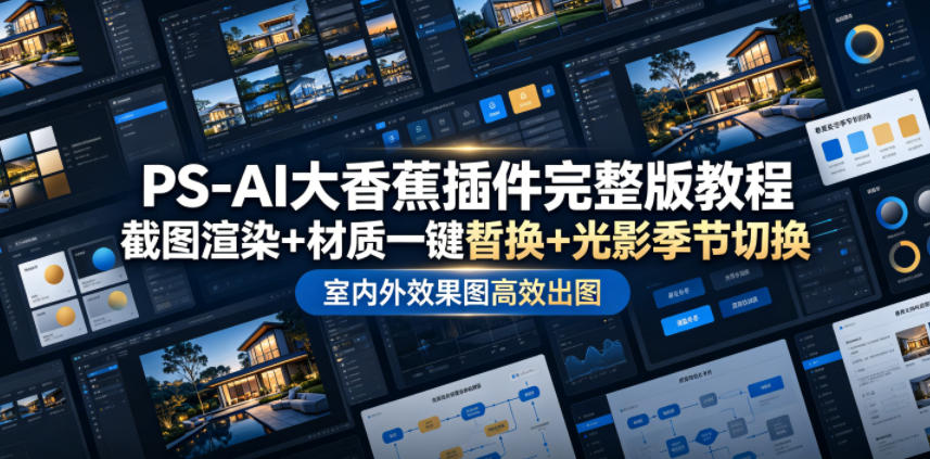 PS-AI大香蕉插件完整版教程，截图渲染+材质一键替换+光影季节切换，室内外效果图高效出图高阶课程-御文网