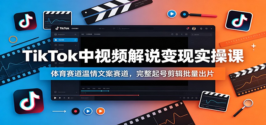 TikTok中视频解说变现实操课：体育赛道温情文案赛道，完整起号剪辑批量出片-御文网