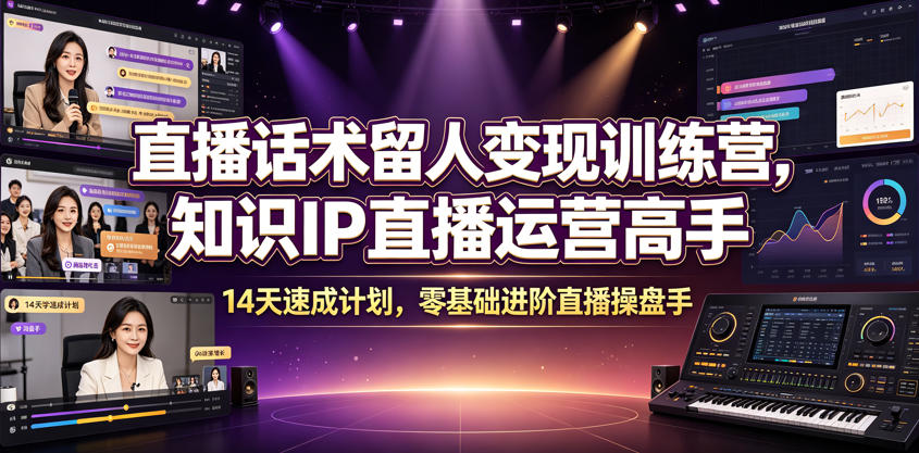 直播话术留人变现训练营，知识IP直播运营高手，14天速成计划，零基础进阶直播操盘手-御文网