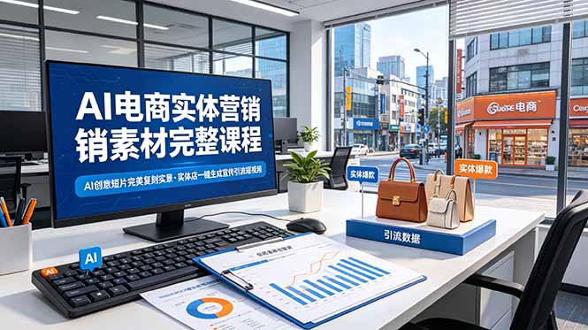 AI电商实体营销素材完整课程，AI创意短片完美复刻实景，实体店一键生成宣传引流短视频-御文网