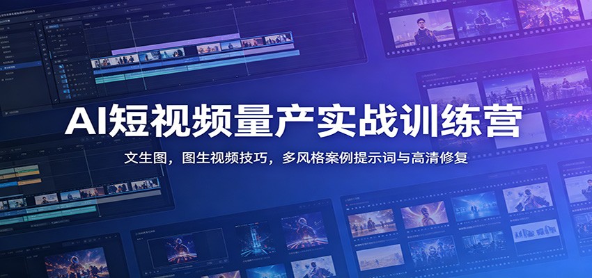 AI短视频量产实战训练营：文生图，图生视频技巧，多风格案例提示词与高清修复-御文网
