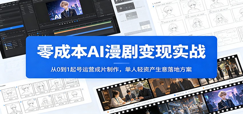 零成本AI漫剧变现实战：从0到1起号运营成片制作，单人轻资产生意落地方案-御文网