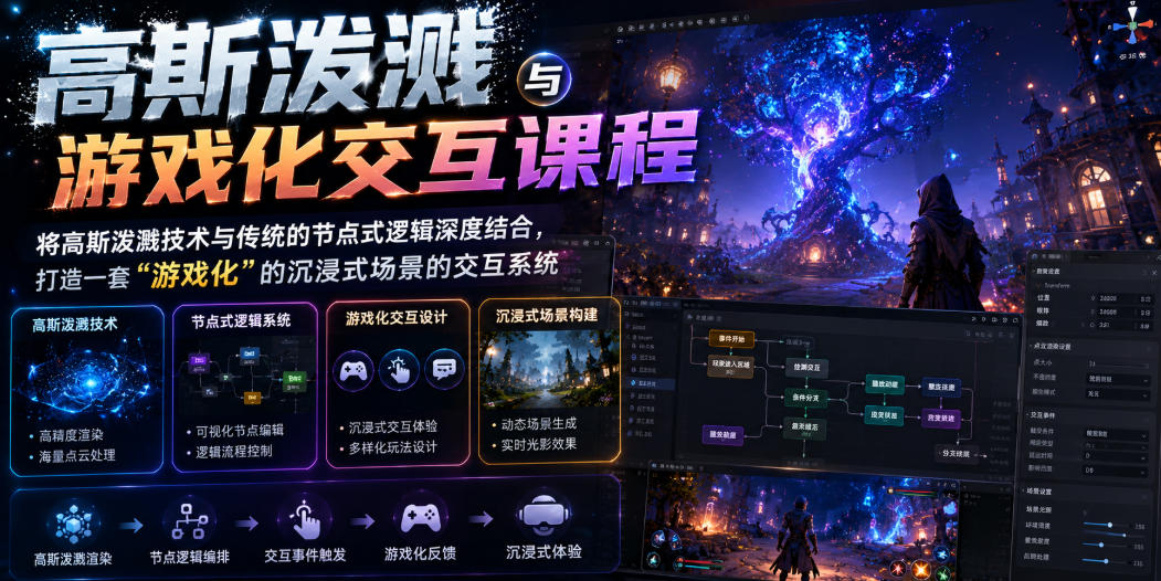 高斯泼溅与游戏化交互课程，将高斯泼溅技术与传统的节点式逻辑深度结合，打造一套“游戏化”的沉浸式场景的交互系统-御文网